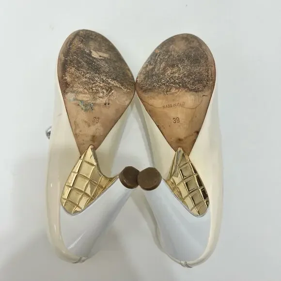 Chanel Buckle Mary Jane Wedge Pumps White Patent Leather Pumps | 39/US 8-8.5 - Picture 11 of 13